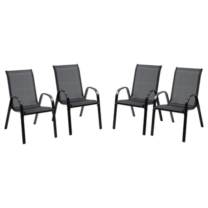 Set of 4 Metal and Breathable Fabric Garden Chairs, Outdoor Chairs for Balcony with Armrests, 70x54x90cm, Black