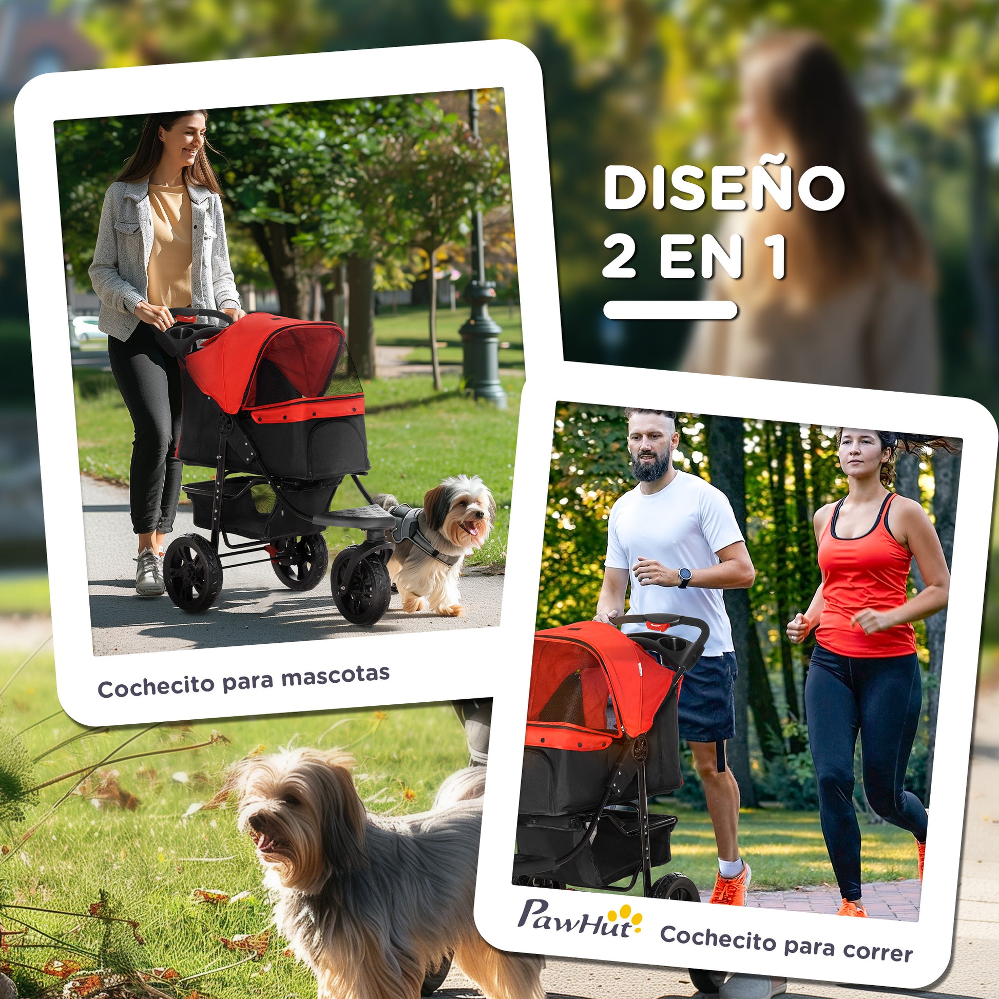 Foldable Dog Stroller Pet Stroller for Small Dogs with 3 Wheels Mesh Windows Basket and Safety Straps Load 25 kg 109.5x57.5x106.5 cm Red