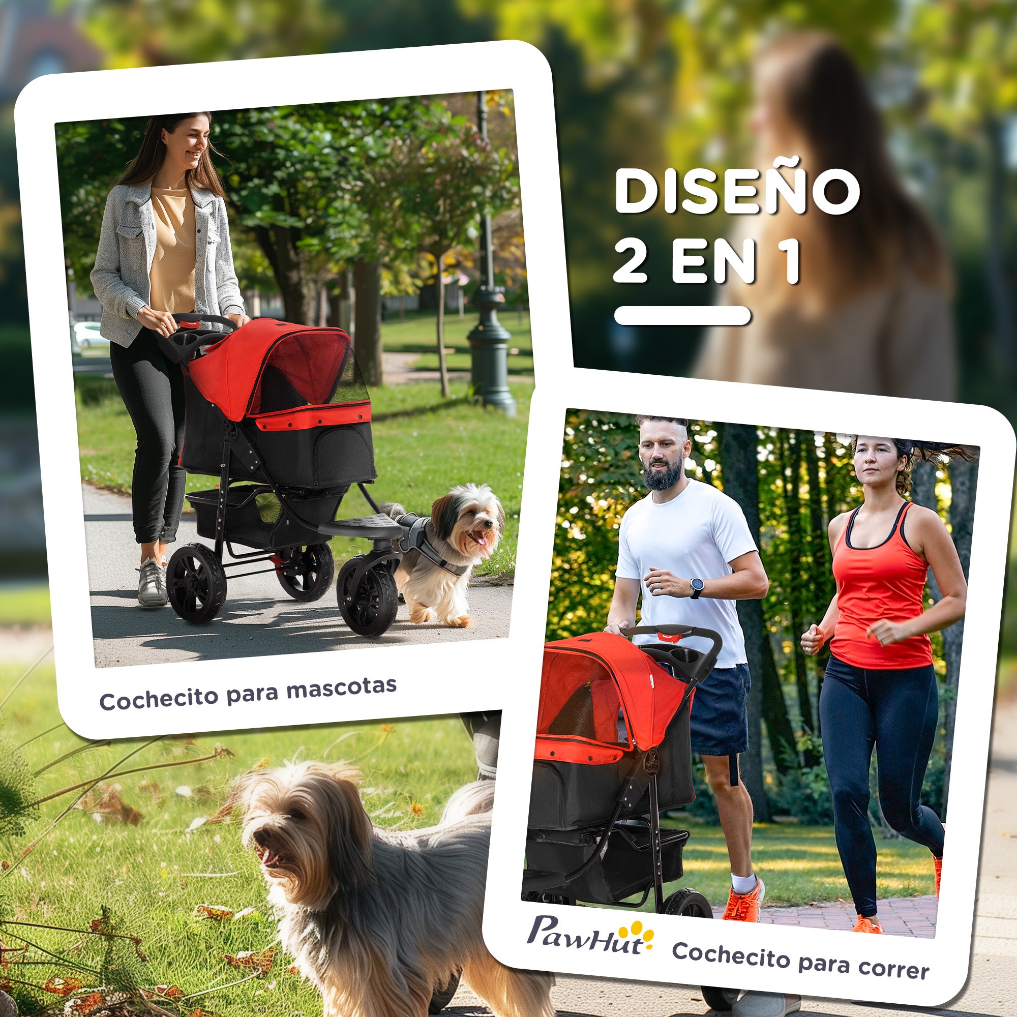 Foldable Dog Stroller Pet Stroller for Small Dogs with 3 Wheels Mesh Windows Basket and Safety Straps Load 25 kg 109.5x57.5x106.5 cm Red