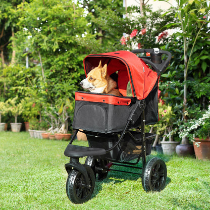 Foldable Dog Stroller Pet Stroller for Small Dogs with 3 Wheels Mesh Windows Basket and Safety Straps Load 25 kg 109.5x57.5x106.5 cm Red