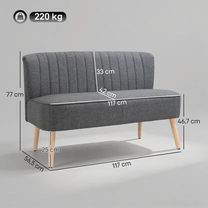 2-Seater Loveseat — Small Linen-Look Upholstered Sofa for Living Room, Bedroom, Small Spaces, Gray (46.1" x 22.2" x 30.3")