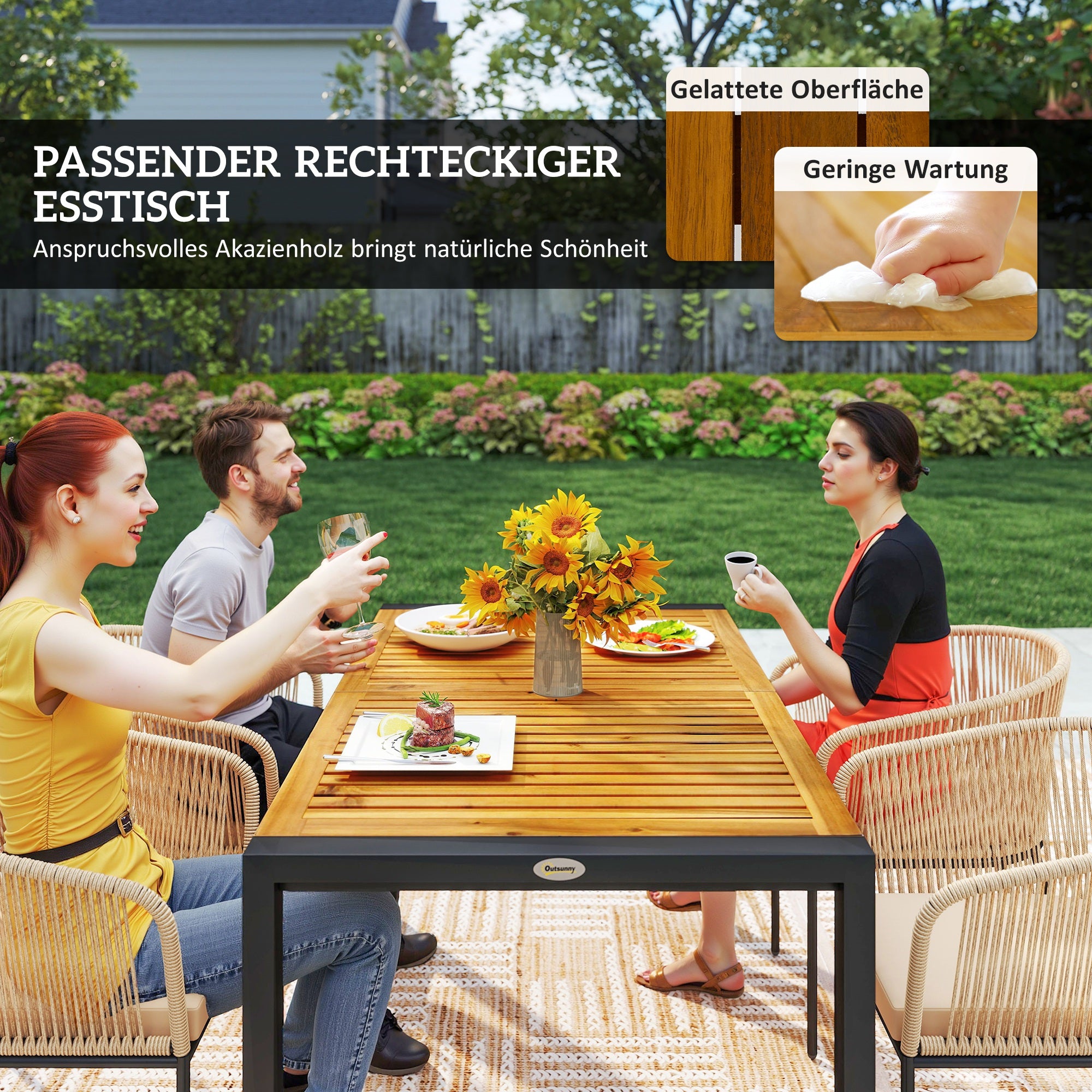 5-piece Poly Rattan Garden Furniture Set for 4 people, weatherproof balcony furniture with table 4 chairs removable seat cushions, outdoor terrace furniture lounge set for balcony, garden, natural wood + khaki