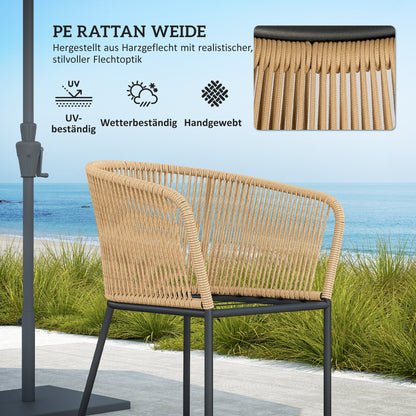 5-piece Poly Rattan Garden Furniture Set for 4 people, weatherproof balcony furniture with table 4 chairs removable seat cushions, outdoor terrace furniture lounge set for balcony, garden, natural wood + khaki