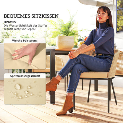 5-piece Poly Rattan Garden Furniture Set for 4 people, weatherproof balcony furniture with table 4 chairs removable seat cushions, outdoor terrace furniture lounge set for balcony, garden, natural wood + khaki