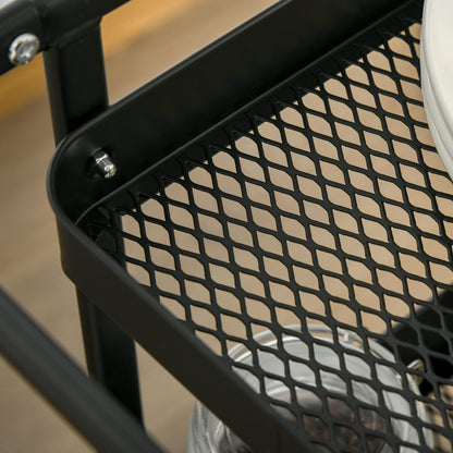 Serving Trolley with 3 Levels Kitchen Cart with Wheels Handle Trolley with Hooks and Basket, Kitchen Shelf, Utility Cart for Kitchen Office Bathroom, Black