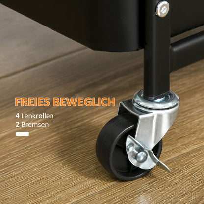 Serving Trolley with 3 Levels Kitchen Cart with Wheels Handle Trolley with Hooks and Basket, Kitchen Shelf, Utility Cart for Kitchen Office Bathroom, Black