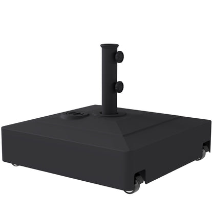 Square Umbrella Base with Wheels – HDPE Parasol Stand, Fits Ø35/38/48 mm, Fillable (61 kg sand / 40 kg water) – Black