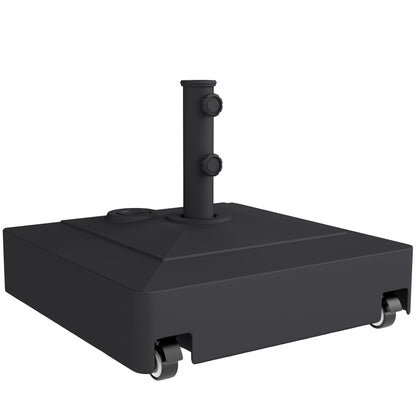 Square Umbrella Base with Wheels – HDPE Parasol Stand, Fits Ø35/38/48 mm, Fillable (61 kg sand / 40 kg water) – Black
