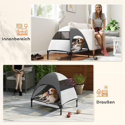 Outdoor Dog Lounge with Roof, Elevated Dog Bed for Medium Dogs, Cooling Pet Lounge with Washable Mesh Metal Frame Carry Bag, Pet Bed for Outdoor Camping 76x61x71cm, Light Grey