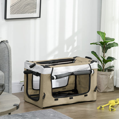 2 in 1 Dog Stroller Pet Stroller Foldable for Dogs & Cats up to 10 kg Cat Stroller with Cushion Mesh Windows Doors Storage Basket Cat Carriage Buggy Khaki