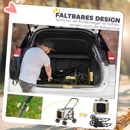 2 in 1 Dog Stroller Pet Stroller Foldable for Dogs & Cats up to 10 kg Cat Stroller with Cushion Mesh Windows Doors Storage Basket Cat Carriage Buggy Khaki