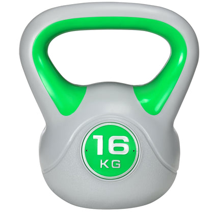 SPORTNOW 16kg PU and Sand Kettlebell with Flat Base and Practical Handle for Deadlifts, Squats, and Lifts, 26x18x32 cm, Green