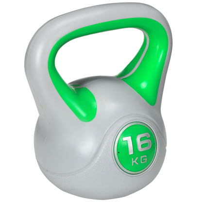 SPORTNOW 16kg PU and Sand Kettlebell with Flat Base and Practical Handle for Deadlifts, Squats, and Lifts, 26x18x32 cm, Green