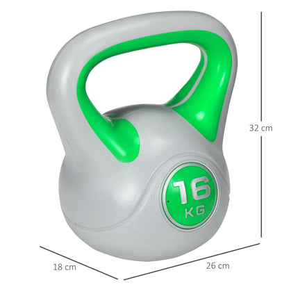 SPORTNOW 16kg PU and Sand Kettlebell with Flat Base and Practical Handle for Deadlifts, Squats, and Lifts, 26x18x32 cm, Green