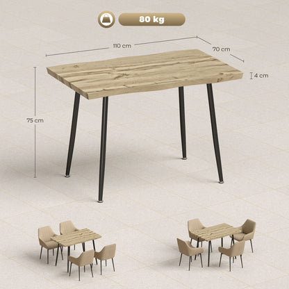 Dining Table for 4, 110 x 70 x 75 cm (43.3 x 27.6 x 29.5 in) Nordic Modern Kitchen Table with Steel Frame, Oak-Effect Top