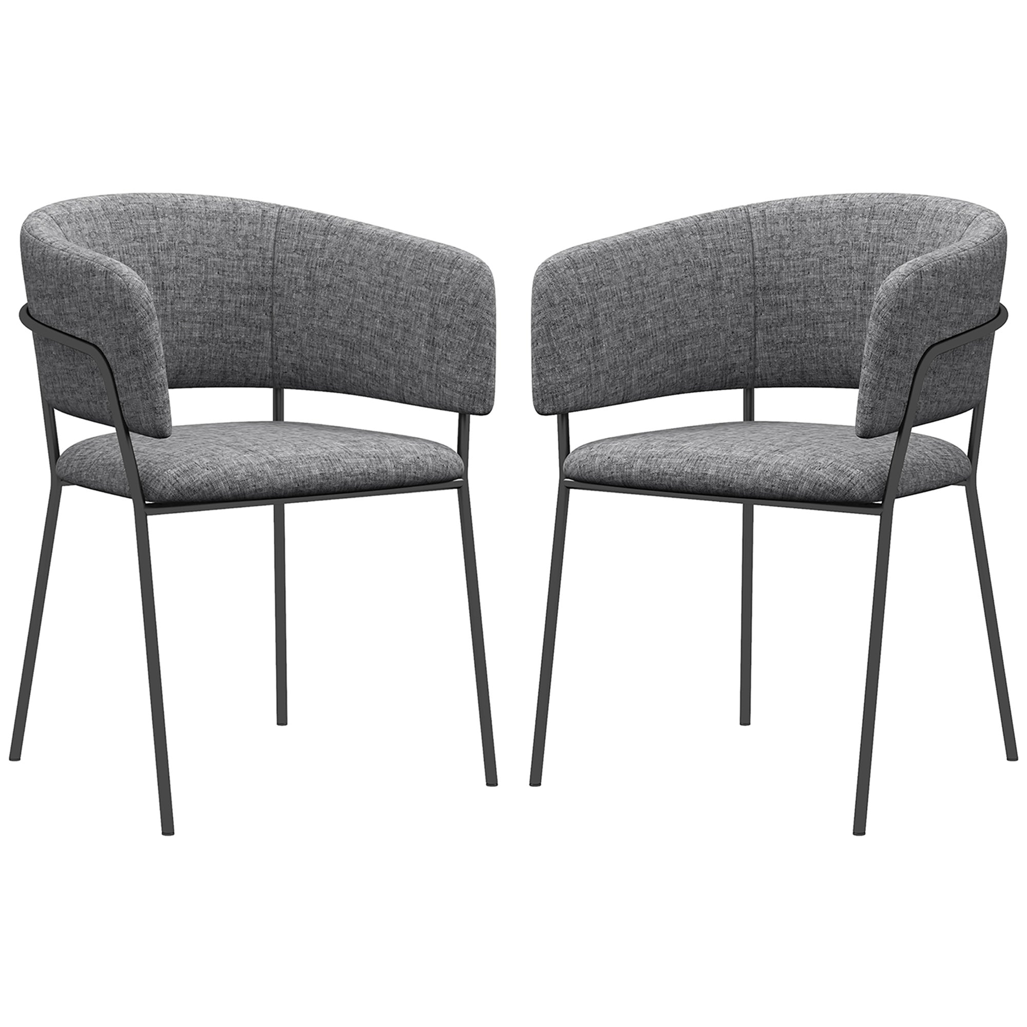 Set of 2 Dining Chairs Kitchen Chair with Steel Legs, Padded Seat, for Dining Room, Living Room, Kitchen, dim. 57L x 53W x 73H cm Grey