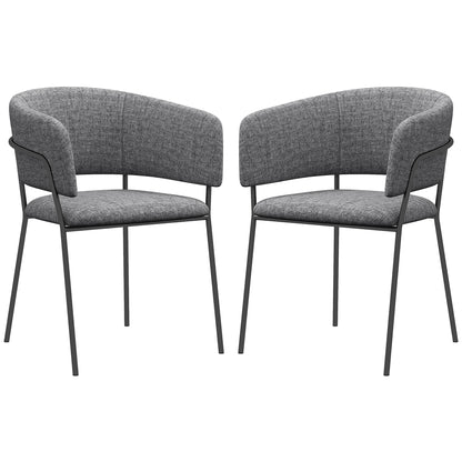 Set of 2 Dining Chairs Kitchen Chair with Steel Legs, Padded Seat, for Dining Room, Living Room, Kitchen, dim. 57L x 53W x 73H cm Grey