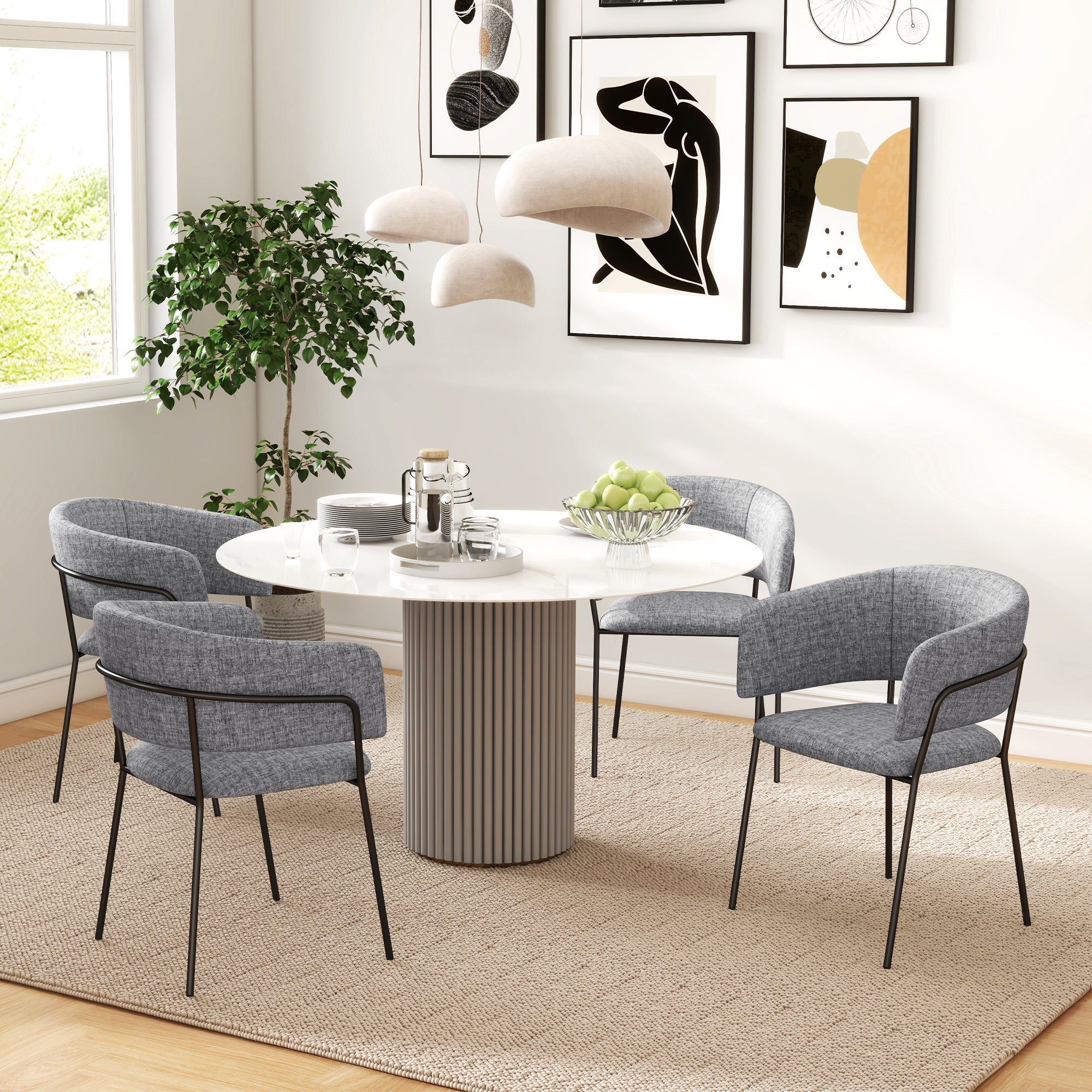 Set of 2 Dining Chairs Kitchen Chair with Steel Legs, Padded Seat, for Dining Room, Living Room, Kitchen, dim. 57L x 53W x 73H cm Grey