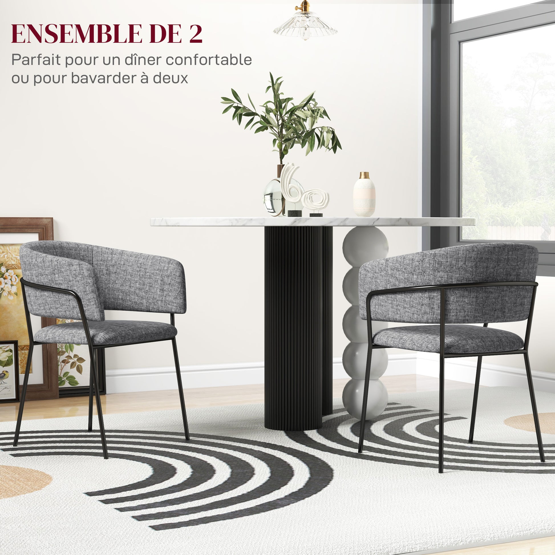 Set of 2 Dining Chairs Kitchen Chair with Steel Legs, Padded Seat, for Dining Room, Living Room, Kitchen, dim. 57L x 53W x 73H cm Grey