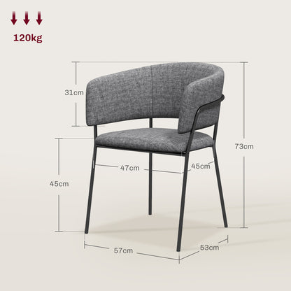 Set of 2 Dining Chairs Kitchen Chair with Steel Legs, Padded Seat, for Dining Room, Living Room, Kitchen, dim. 57L x 53W x 73H cm Grey