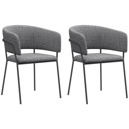 Set of 2 Dining Chairs Kitchen Chair with Steel Legs, Padded Seat, for Dining Room, Living Room, Kitchen, dim. 57L x 53W x 73H cm Grey