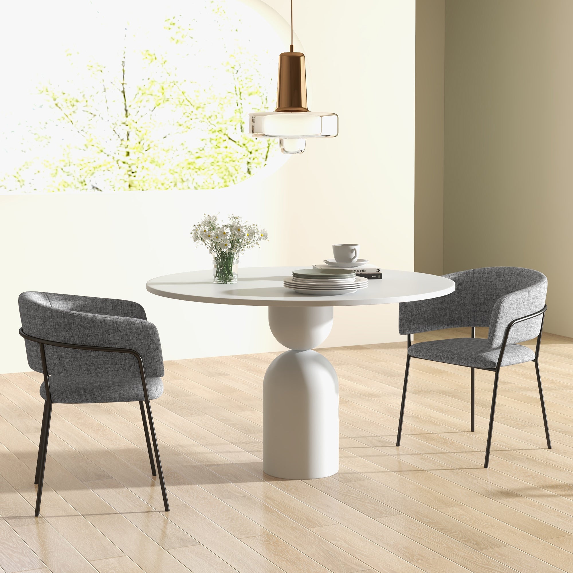 Set of 2 Dining Chairs Kitchen Chair with Steel Legs, Padded Seat, for Dining Room, Living Room, Kitchen, dim. 57L x 53W x 73H cm Grey