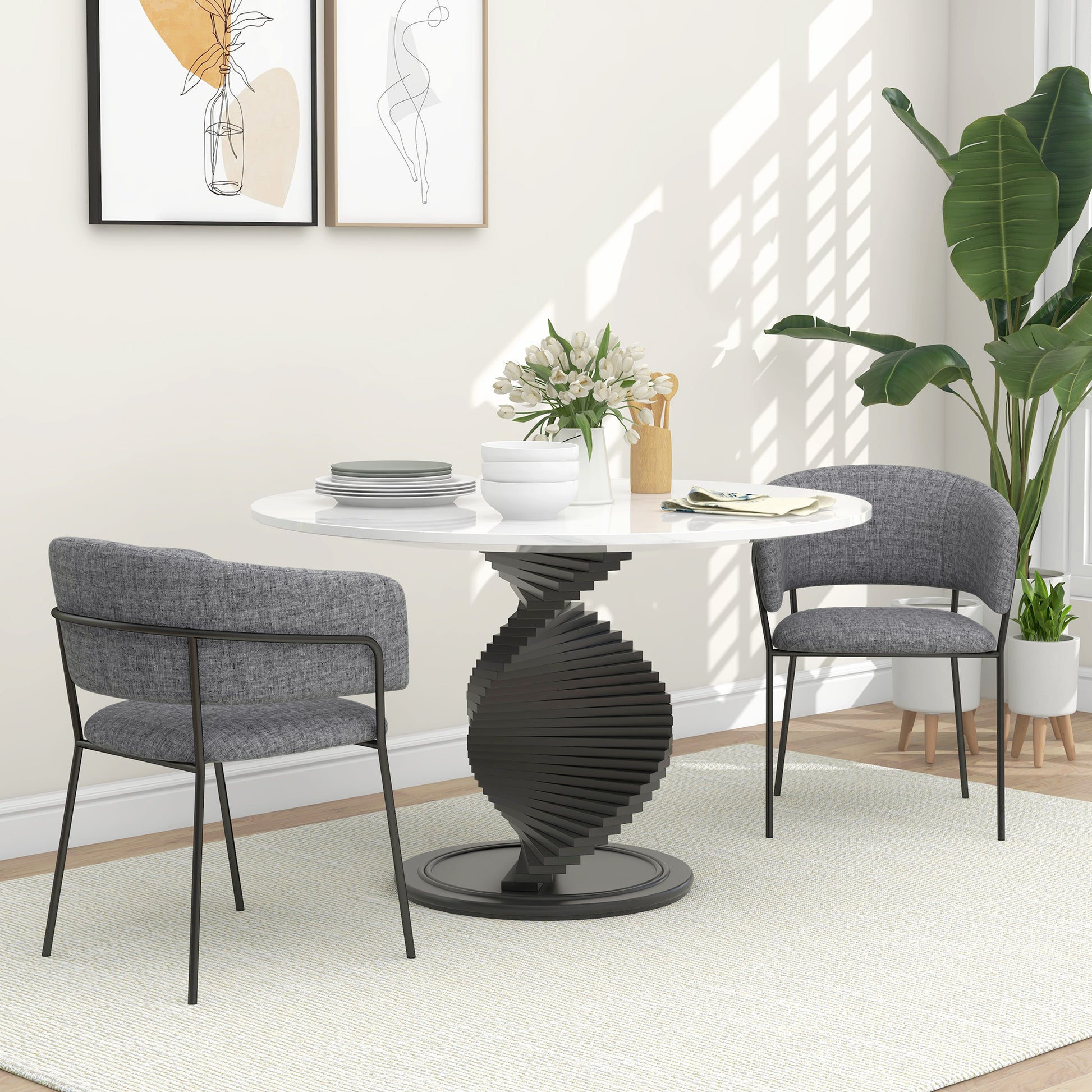 Set of 2 Dining Chairs Kitchen Chair with Steel Legs, Padded Seat, for Dining Room, Living Room, Kitchen, dim. 57L x 53W x 73H cm Grey