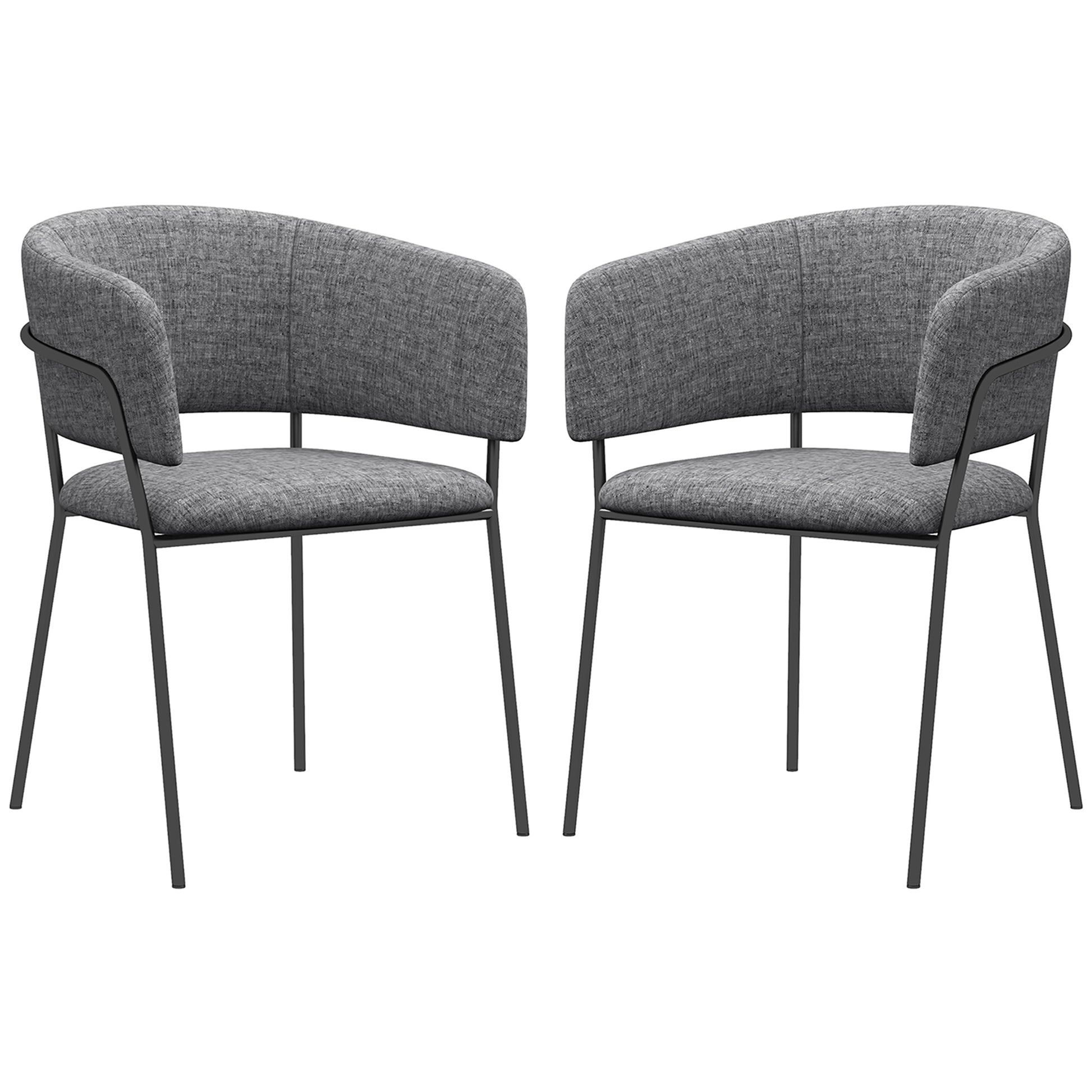 Set of 2 Dining Chairs Kitchen Chair with Steel Legs, Padded Seat, for Dining Room, Living Room, Kitchen, dim. 57L x 53W x 73H cm Grey