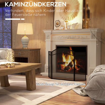 Fireplace Screen, Folding Spark Guard with 3 Panels, Hearth Safety Screen for Living Room, Metal, 96 x 60 cm, Black