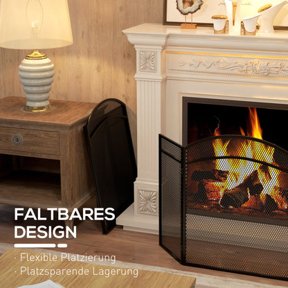 Fireplace Screen, Folding Spark Guard with 3 Panels, Hearth Safety Screen for Living Room, Metal, 96 x 60 cm, Black