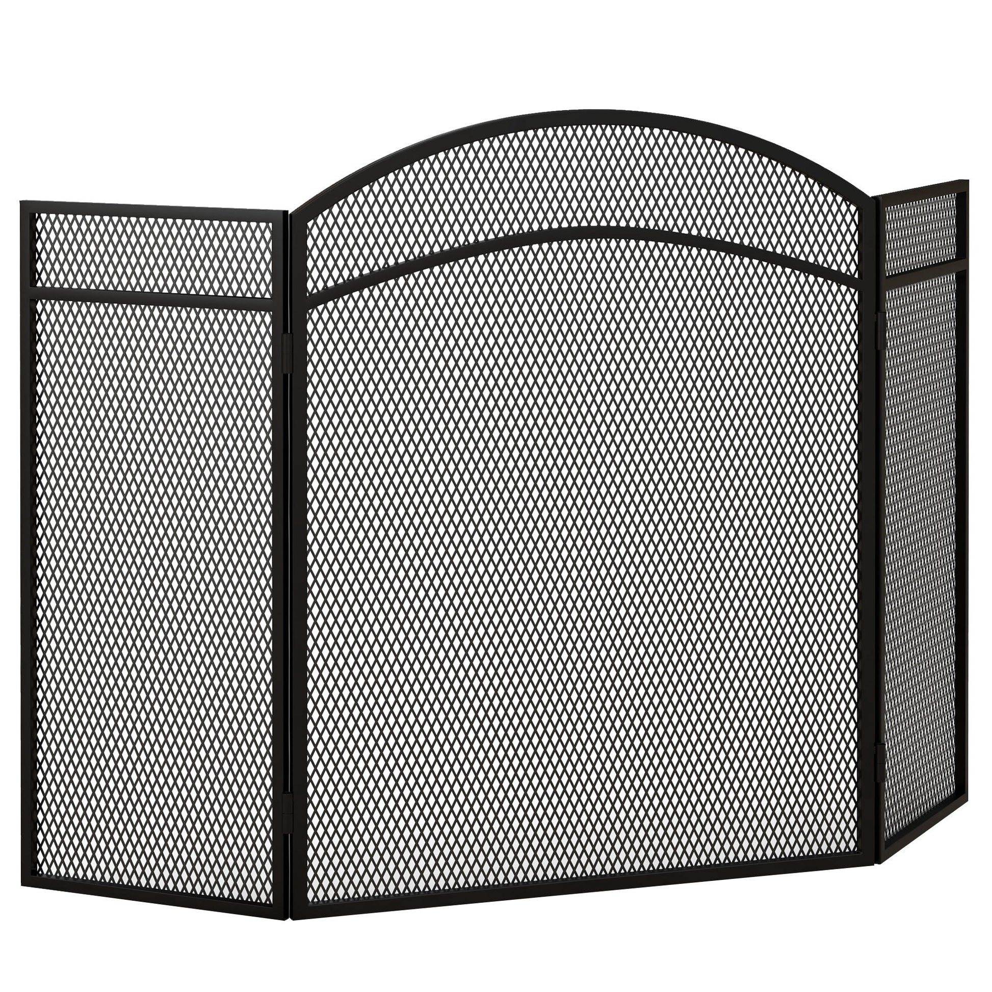 Fireplace Screen, Folding Spark Guard with 3 Panels, Hearth Safety Screen for Living Room, Metal, 96 x 60 cm, Black
