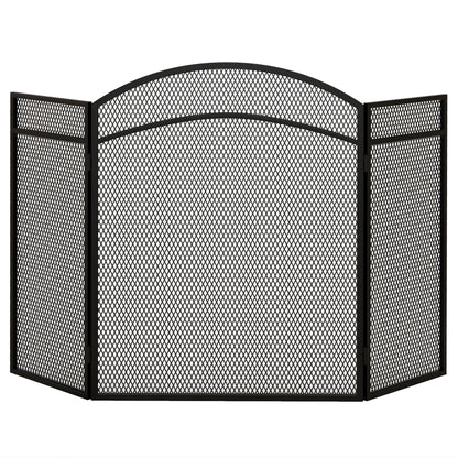 Fireplace Screen, Folding Spark Guard with 3 Panels, Hearth Safety Screen for Living Room, Metal, 96 x 60 cm, Black