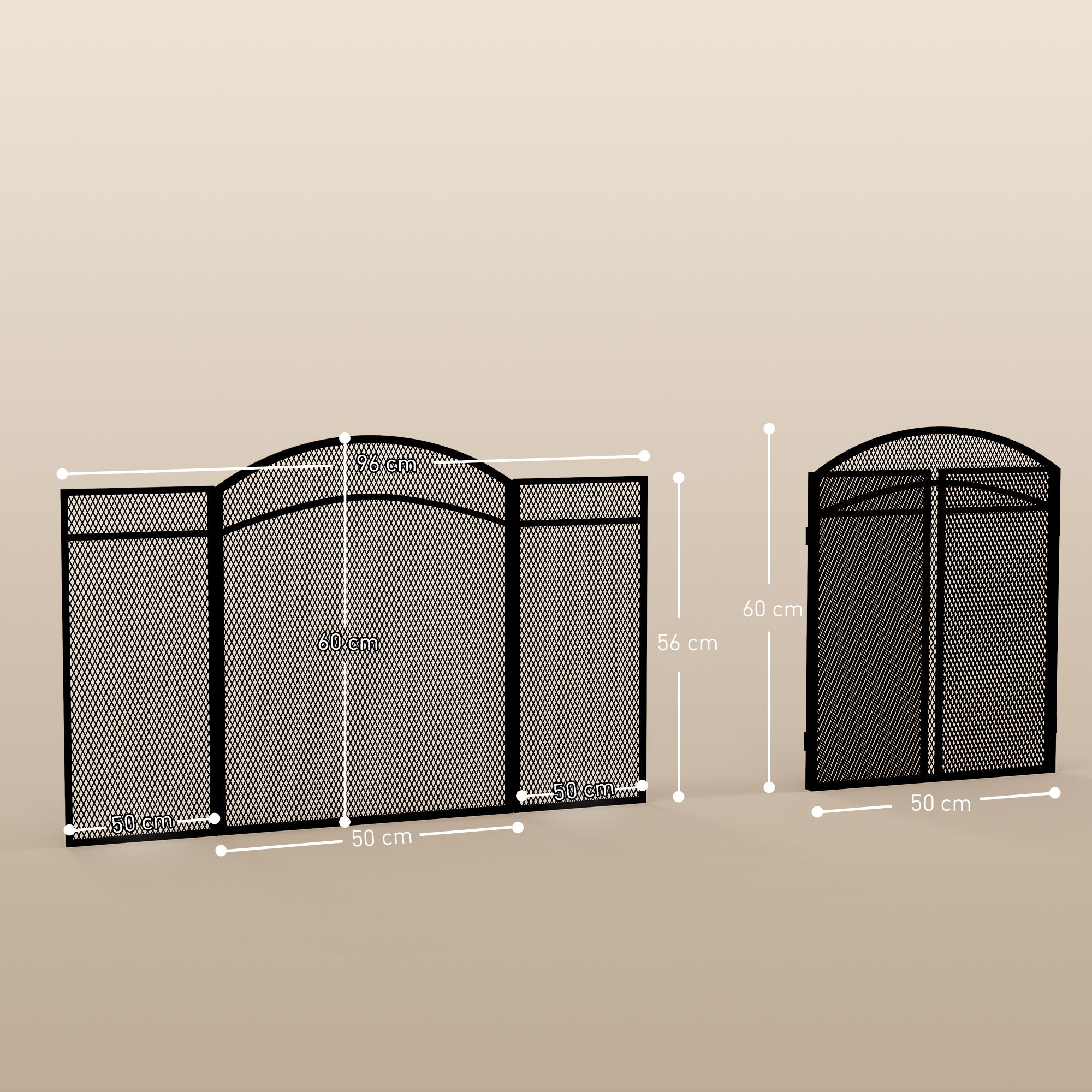 Fireplace Screen, Folding Spark Guard with 3 Panels, Hearth Safety Screen for Living Room, Metal, 96 x 60 cm, Black