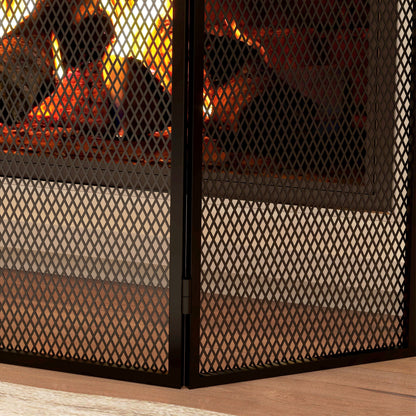 Fireplace Screen, Folding Spark Guard with 3 Panels, Hearth Safety Screen for Living Room, Metal, 96 x 60 cm, Black
