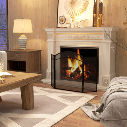 Fireplace Screen, Folding Spark Guard with 3 Panels, Hearth Safety Screen for Living Room, Metal, 96 x 60 cm, Black