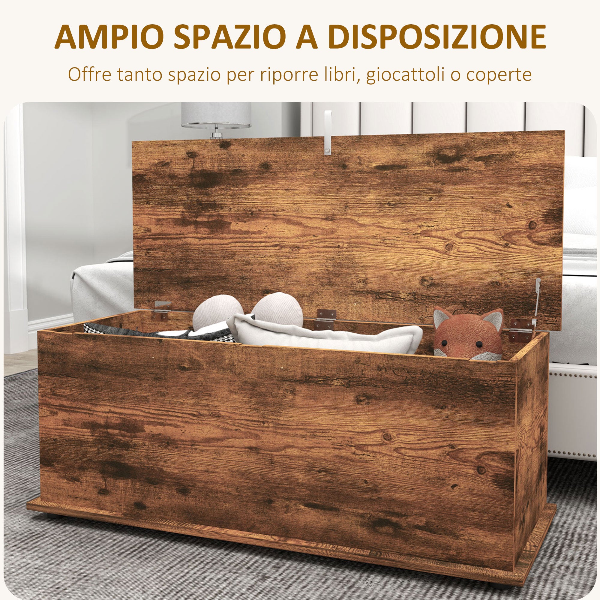 Storage Bench, Indoor Box with Non-slip Feet, 120 kg Capacity, Wooden Interior Storage Chest, for Bedroom and Entryway, 100x40x40 cm, Rustic Brown