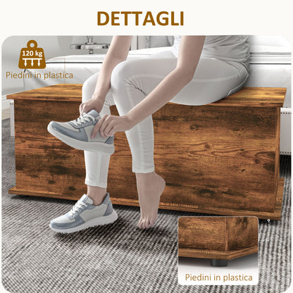 Storage Bench, Indoor Box with Non-slip Feet, 120 kg Capacity, Wooden Interior Storage Chest, for Bedroom and Entryway, 100x40x40 cm, Rustic Brown