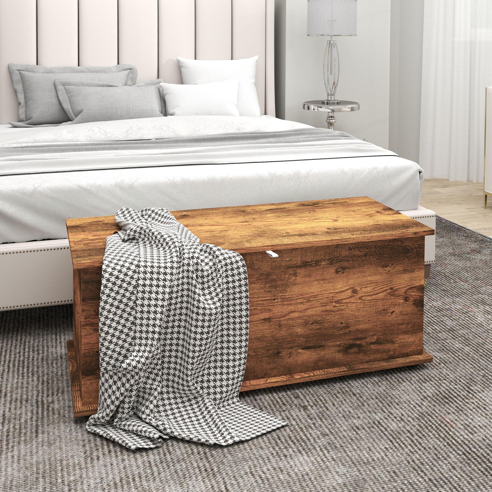 Storage Bench, Indoor Box with Non-slip Feet, 120 kg Capacity, Wooden Interior Storage Chest, for Bedroom and Entryway, 100x40x40 cm, Rustic Brown