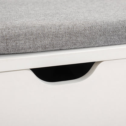 Shoe Bench Shoe Rack with Seat Cushion, Adjustable Shelves, Open Compartments and Drawer, Entryway Bench, Hallway, Bedroom, 101 x 29 x 47.5 cm, White and Gray