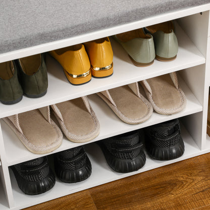 Shoe Bench Shoe Rack with Seat Cushion, Adjustable Shelves, Open Compartments and Drawer, Entryway Bench, Hallway, Bedroom, 101 x 29 x 47.5 cm, White and Gray