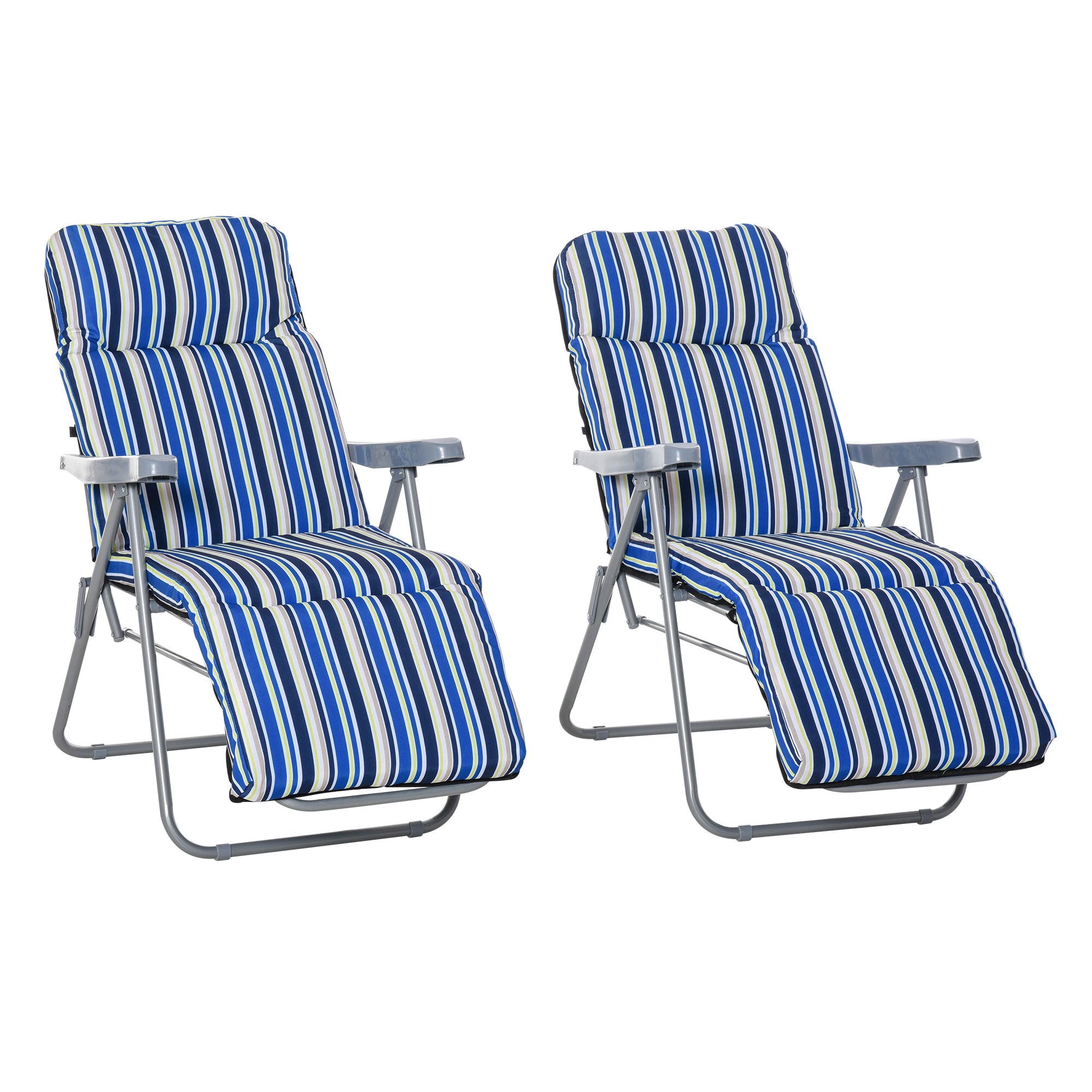 2-Piece Sun Lounger Set with Cushion Foldable Sunbed 5-Position Adjustable Backrest Garden Lounger Garden Furniture Set Steel Polyester Blue 60 x 75 x 65-102 cm
