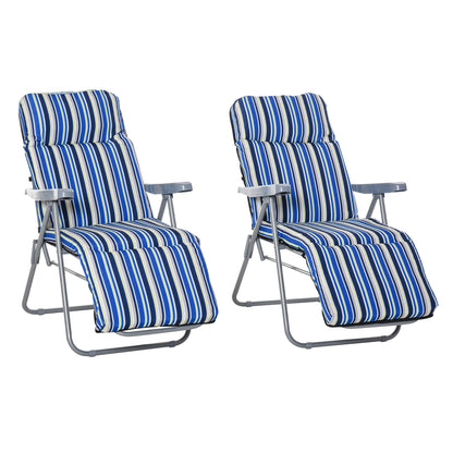 2-Piece Sun Lounger Set with Cushion Foldable Sunbed 5-Position Adjustable Backrest Garden Lounger Garden Furniture Set Steel Polyester Blue 60 x 75 x 65-102 cm