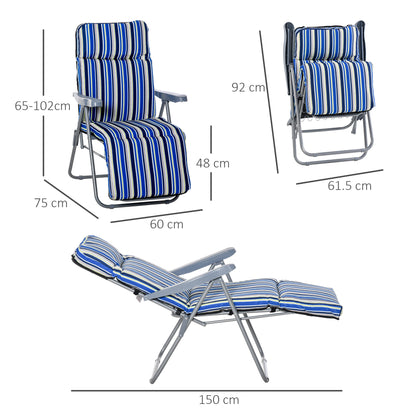 2-Piece Sun Lounger Set with Cushion Foldable Sunbed 5-Position Adjustable Backrest Garden Lounger Garden Furniture Set Steel Polyester Blue 60 x 75 x 65-102 cm