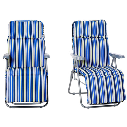 2-Piece Sun Lounger Set with Cushion Foldable Sunbed 5-Position Adjustable Backrest Garden Lounger Garden Furniture Set Steel Polyester Blue 60 x 75 x 65-102 cm
