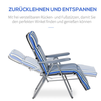 2-Piece Sun Lounger Set with Cushion Foldable Sunbed 5-Position Adjustable Backrest Garden Lounger Garden Furniture Set Steel Polyester Blue 60 x 75 x 65-102 cm