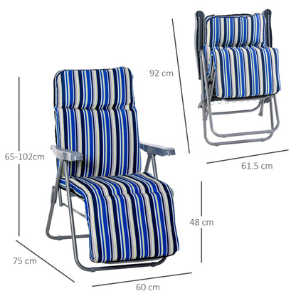 2-Piece Sun Lounger Set with Cushion Foldable Sunbed 5-Position Adjustable Backrest Garden Lounger Garden Furniture Set Steel Polyester Blue 60 x 75 x 65-102 cm