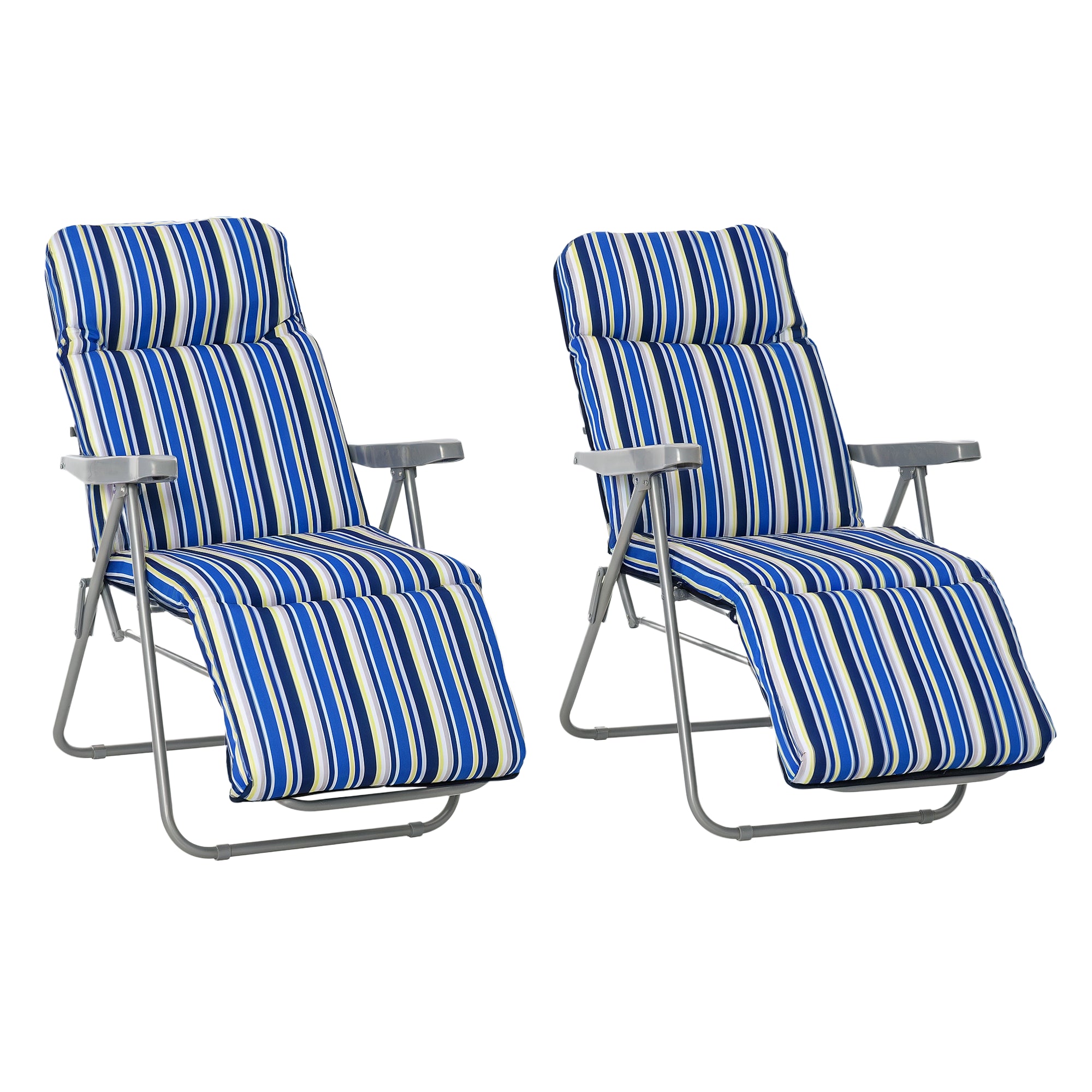 2-Piece Sun Lounger Set with Cushion Foldable Sunbed 5-Position Adjustable Backrest Garden Lounger Garden Furniture Set Steel Polyester Blue 60 x 75 x 65-102 cm
