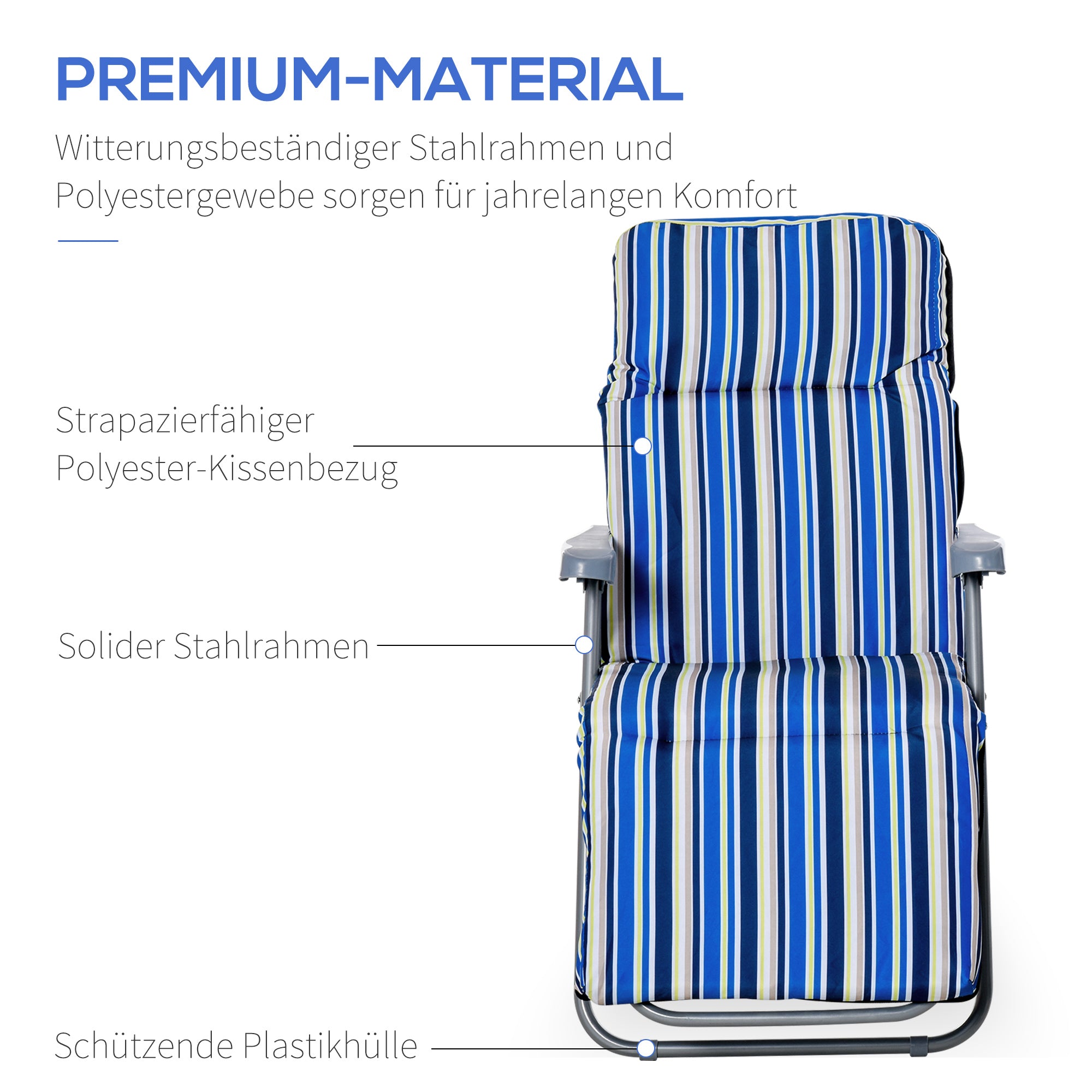2-Piece Sun Lounger Set with Cushion Foldable Sunbed 5-Position Adjustable Backrest Garden Lounger Garden Furniture Set Steel Polyester Blue 60 x 75 x 65-102 cm