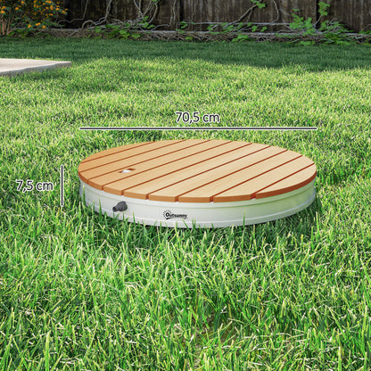 Ground Shower Garden Shower with Adjustable Foot Wheel Aluminum Outdoor Shower Up to 4m Fountain Height Ø70.5cm Sauna Shower Wood Look Non-slip Weatherproof Outdoor Camping Shower for Pool Sauna