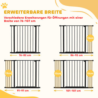 Door Safety Gate Stair Guard with 10/15 cm Extension Door Gate Without Drilling Stair Gate for Widths 76-107 cm One-Hand Opening Steel Black